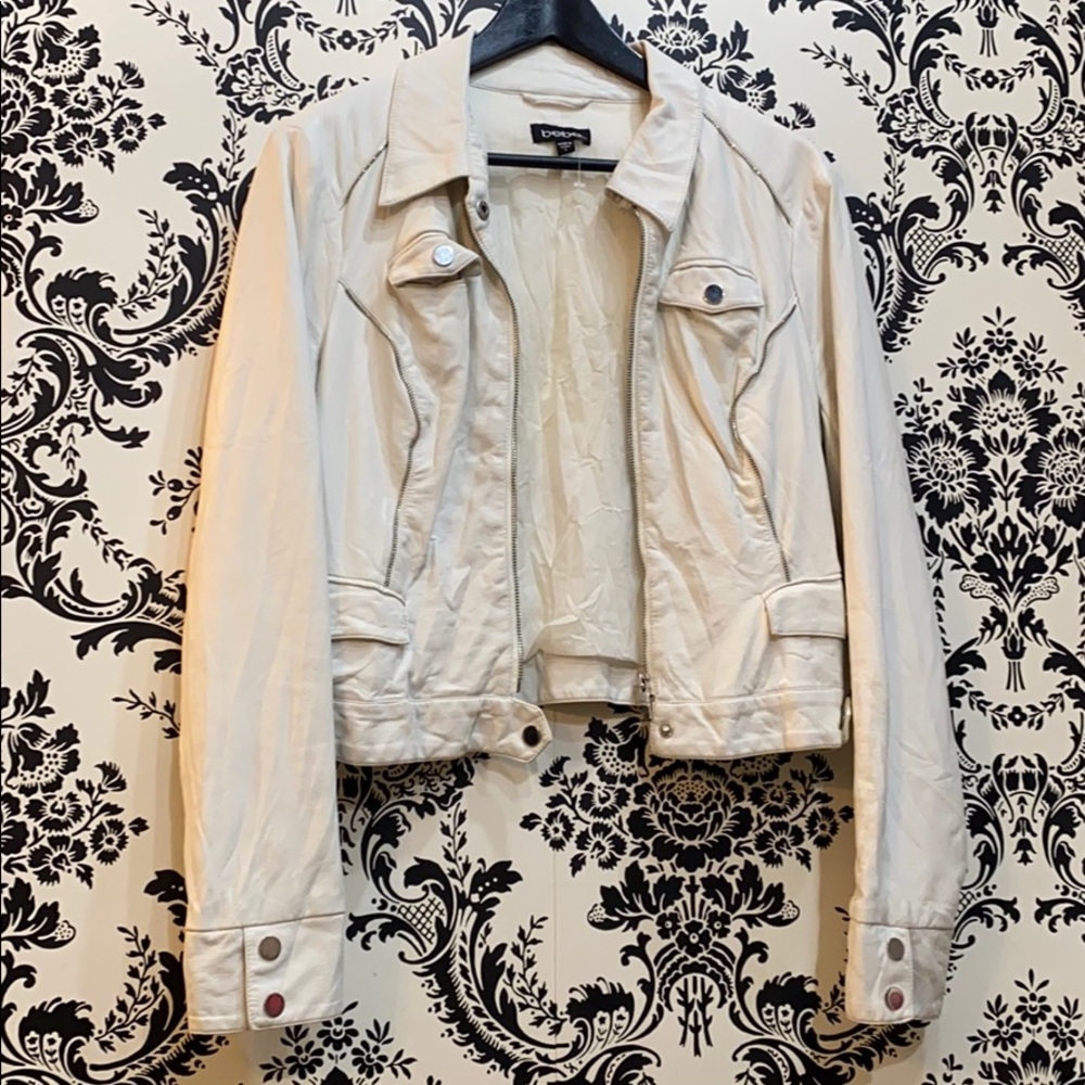 Bebe wrinkle look faux leather moto jacket